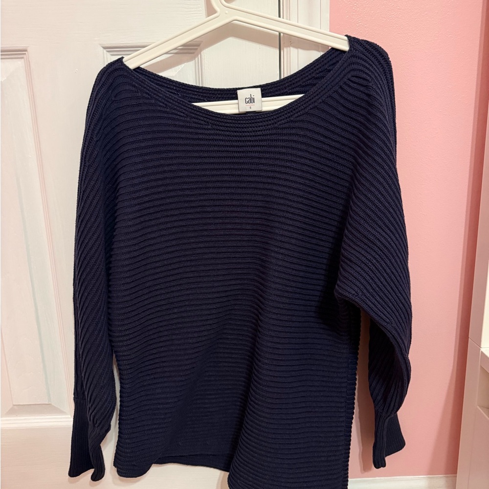 Cabi Navy Textured Knit Sweater